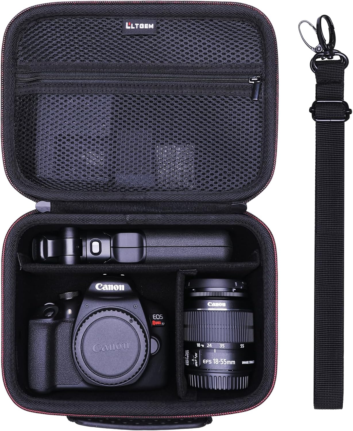 Camera Case Compatible with Canon EOS Rebel T7/R50/R6 Mark II/R100/R50 V/T6/R8/R10/R5 Mark II/RP/R7/5D Mark IV/SL3/R5/T100 DSLR SLR Camera, Lens and Tripod with 4 Dividers and Shoulder Strap, Black