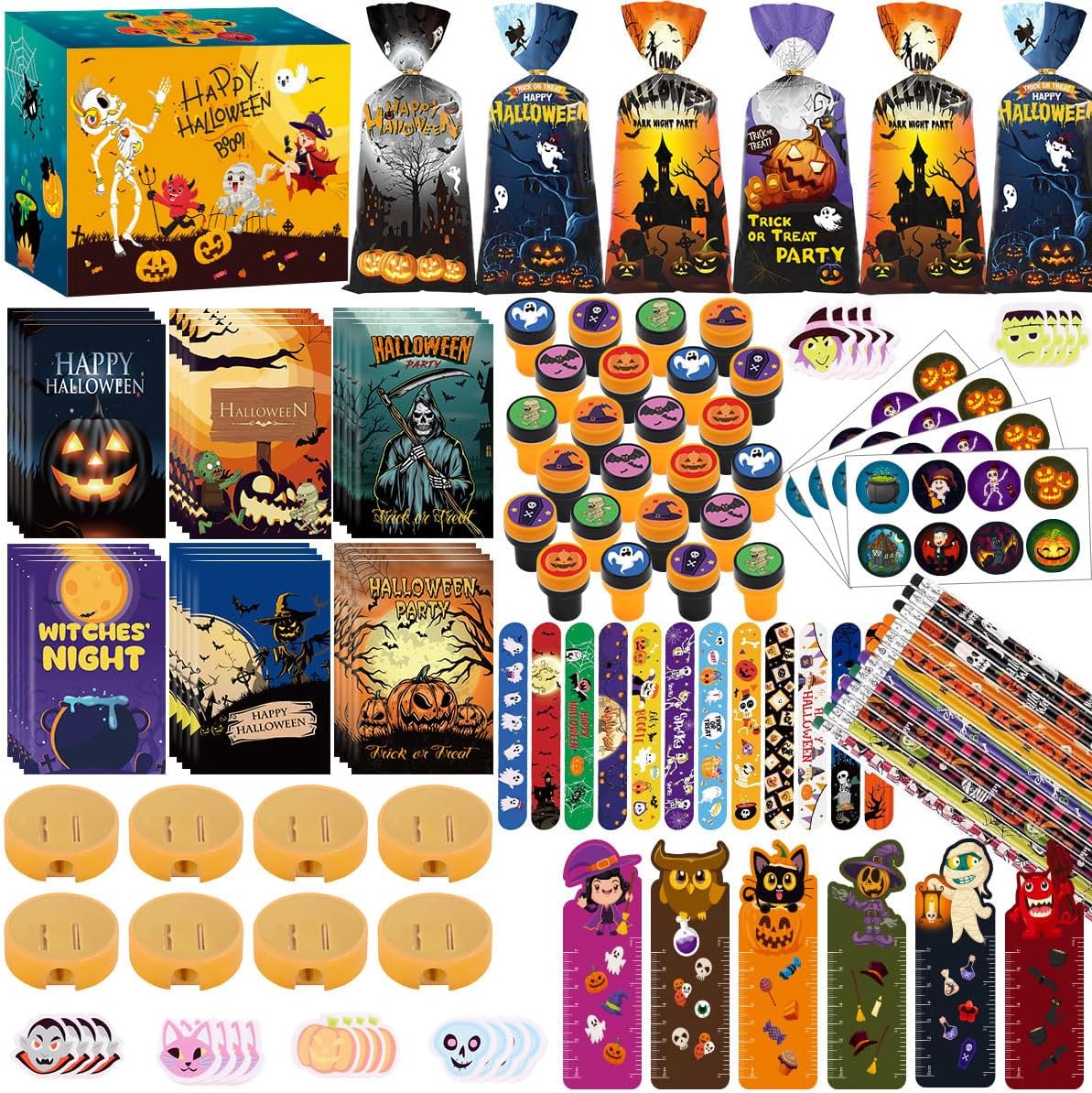 216pcs Halloween Goodie Bag Fillers,Bulk Halloween Party Favors For Kids, Halloween Favors for School Stationery Set, Halloween Treats Non Candy,Halloween Prizes
