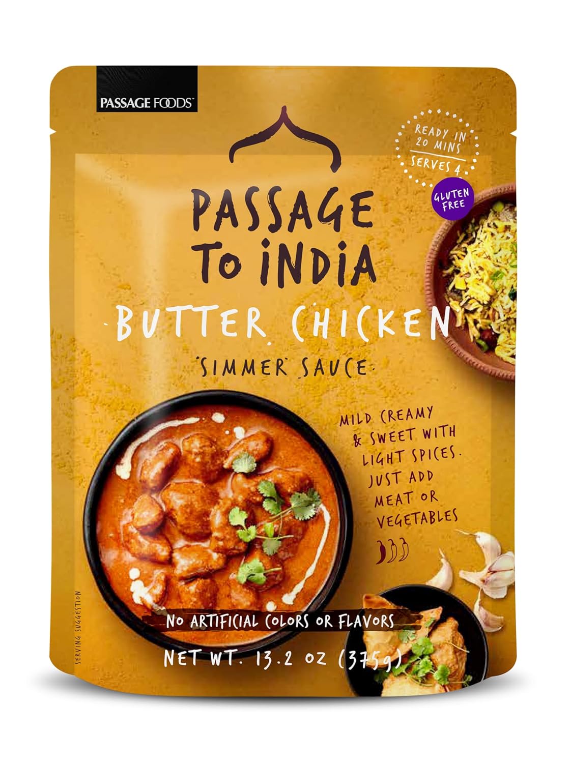 Passage to India Butter Chicken Sauce - Authentic Indian Food Flavor - Simmer Sauce - Convenient Meal Prep - 13.2 oz