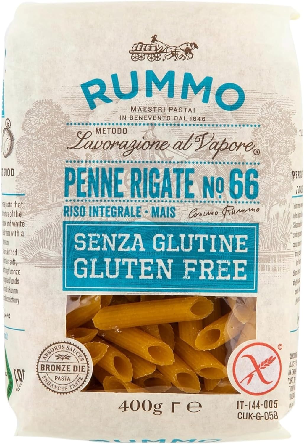 Rummo Gluten Free Penne Pasta No.66 - Premium Italian Pasta, Crafted for Perfect Texture & Taste, 400 g (Pack of 1)