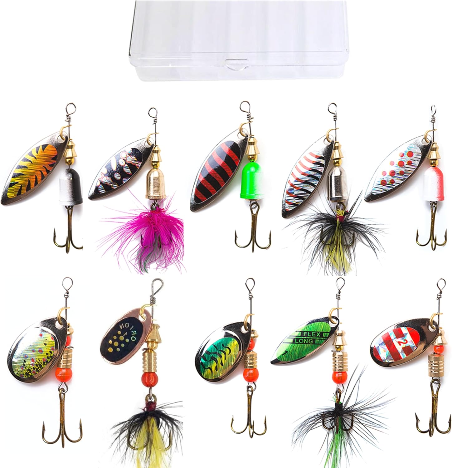 KINGFOREST 10-20pcs Fishing Lures Spinnerbait for Bass Trout Salmon Walleye Hard Metal Spinner Baits Kit with Tackle Box