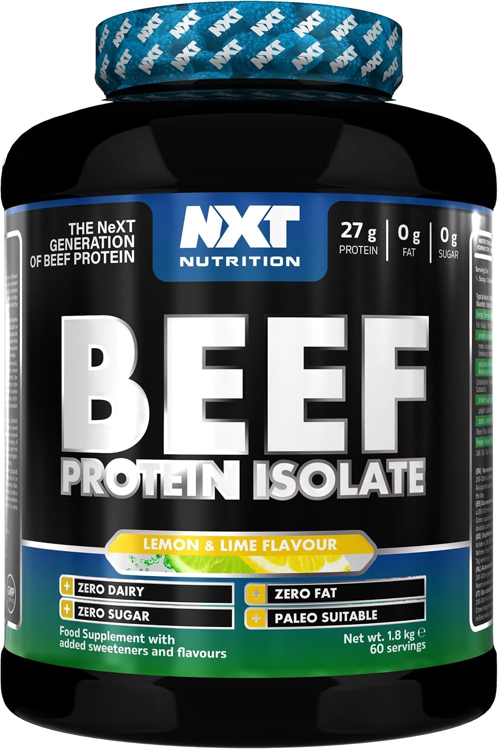 NXT Nutrition Beef Protein Isolate Powder - Protein Powder High in Natural Amino Acids - Paleo, Keto Friendly - Dairy and Gluten Free - Muscle Recovery | 1.8kg | Lemon & Lime