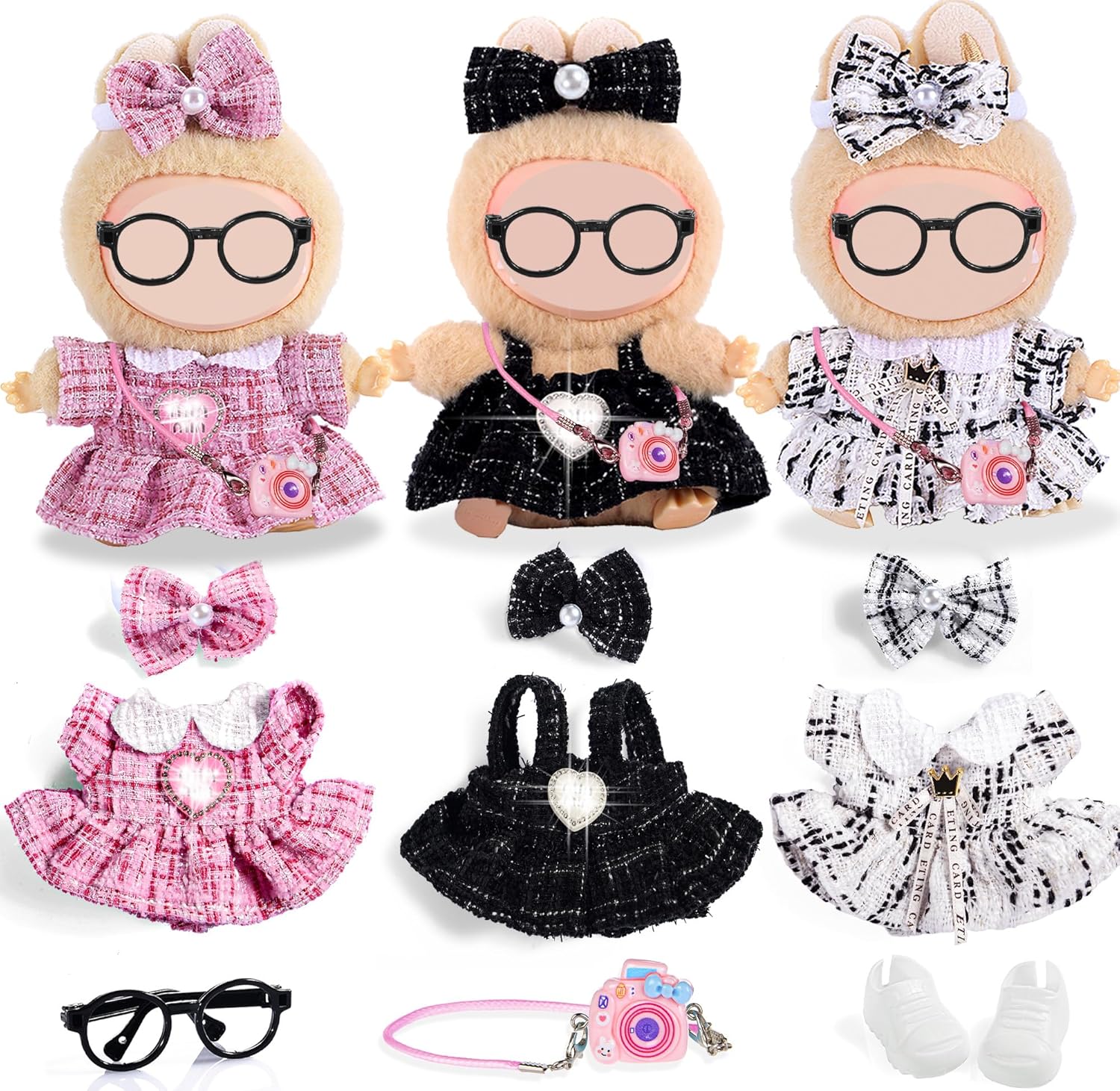 iBayda Chic Style 3 Sets 17cm Doll Clothes & Accessories Set Include: 3 Dresses, 3 Hairpin, 1 Shoes, 1 Glasses, 1 Bag (Doll Not Included)