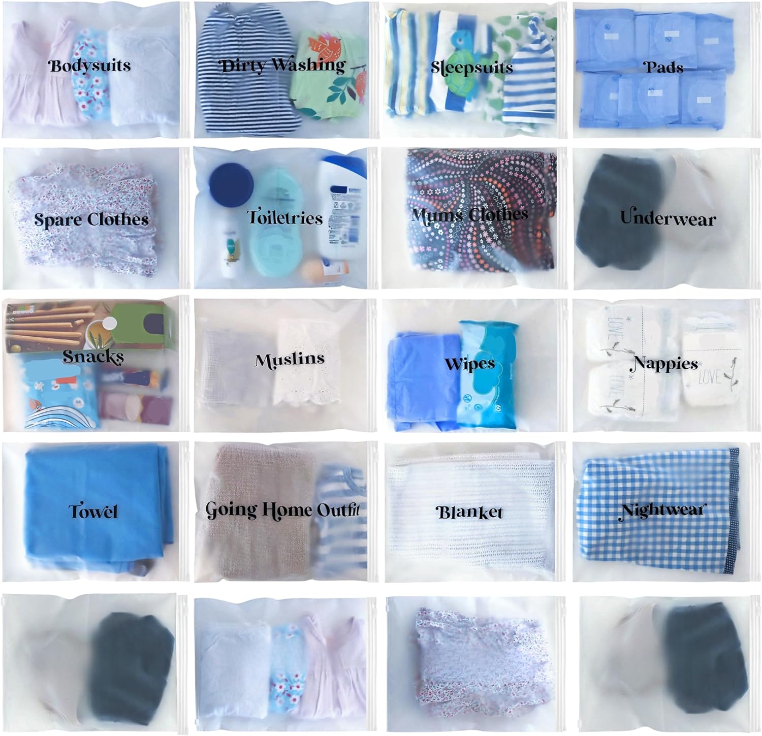 21x Baby Hospital Maternity Organiser Bags Essentials | Baby Shower | Mum to Be | Labor & Delivery Bag Labels