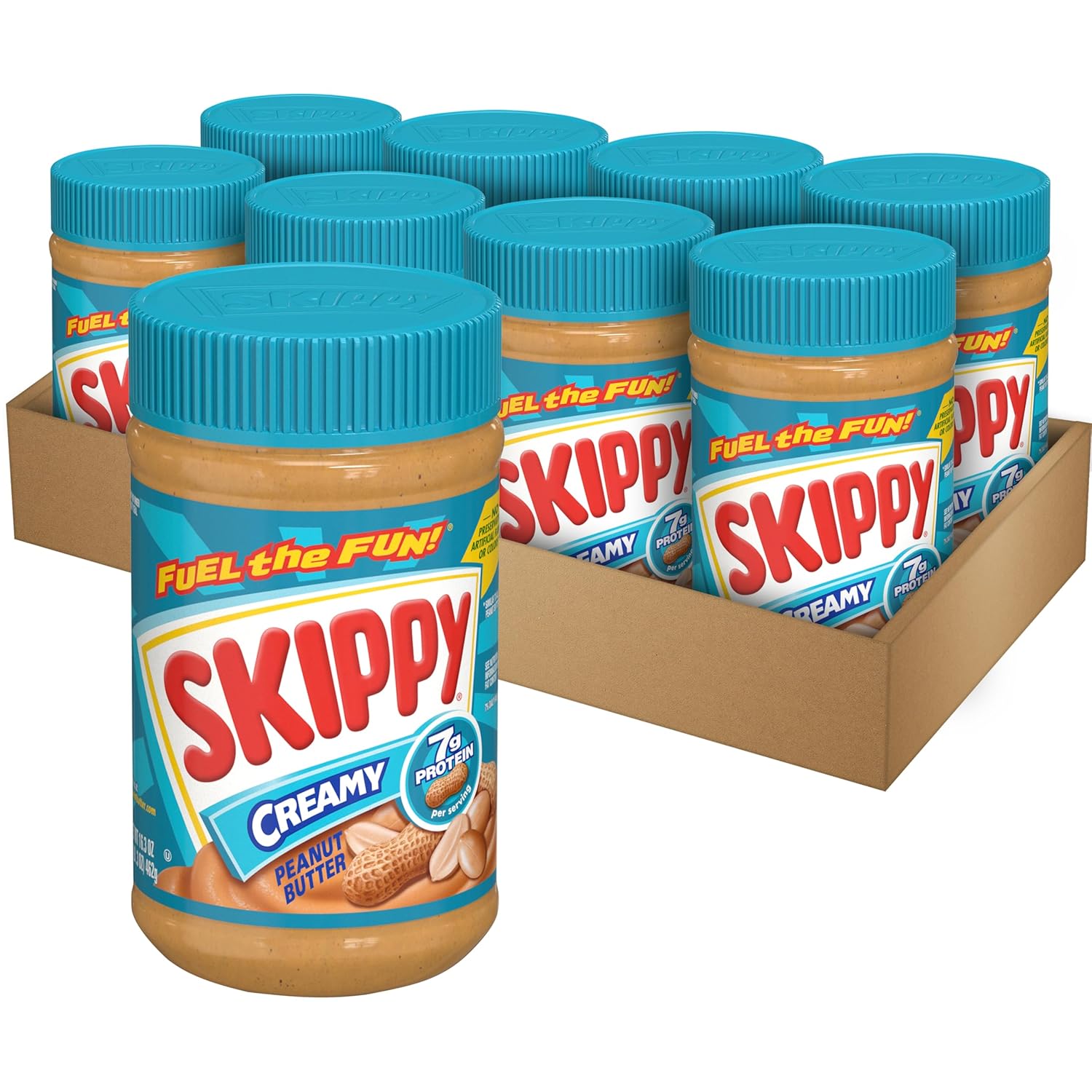 SKIPPY Creamy Peanut Butter, 8-Pack 16.3 oz Jars, Bulk Peanut Butter