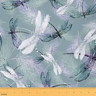 Dragonfly Upholstery Fabric by The Yard, Watercolor Dragonfly Feather Decorative Fabric for Upholstery and Home DIY Projects, Waterproof Outdoor Fabric, 1 Yard, Gray