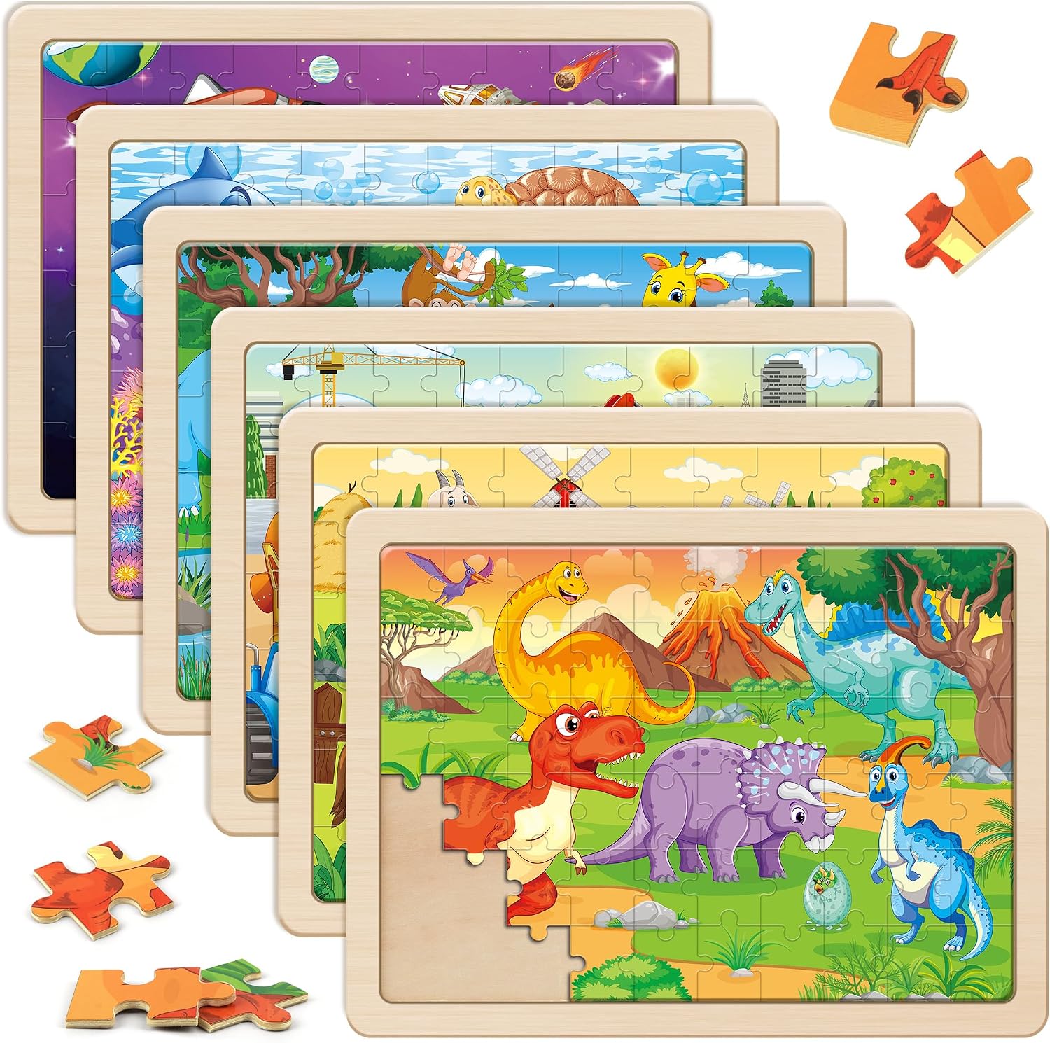 SYNARRY Wooden Jigsaw Puzzles for Kids 3 4 5 6 7 8 Year Olds