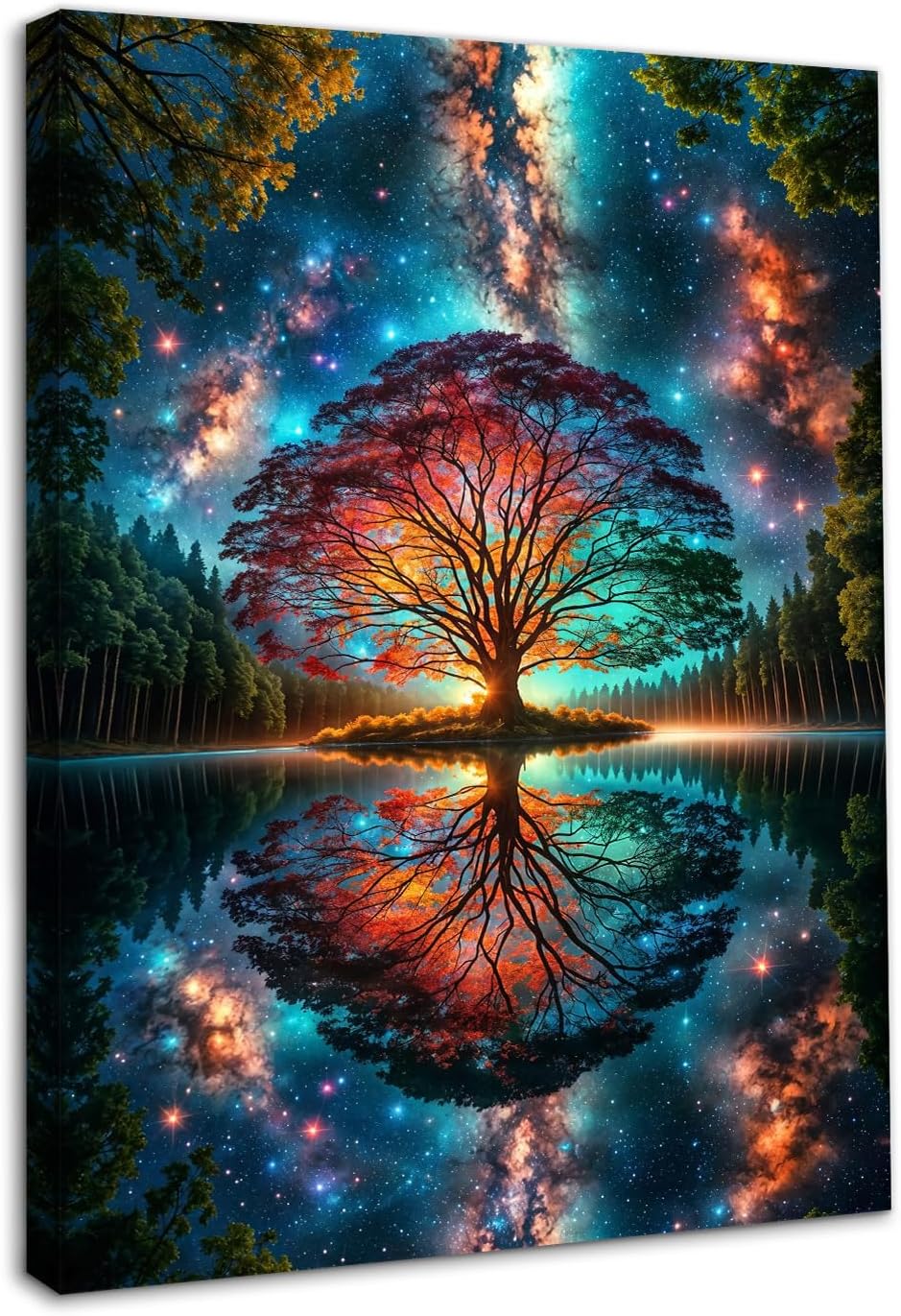 Dazzlewall Framed Abstract Tree of Life Wall Art Picture, Colorful Fantasy Forest Painting Print for Bedroom Living Room Decor 12x16 in