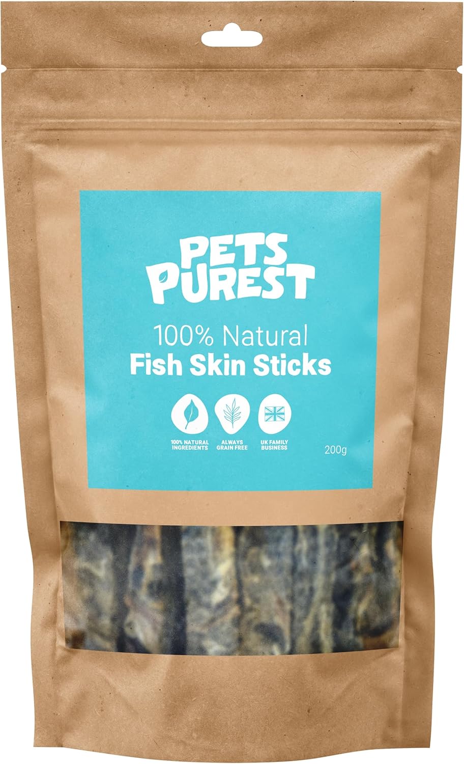 Pets Purest Fish Skin Dog Treats - Air-Dried Fish Skins for Dogs. For Teeth, Joints, Skin & Coat Health. 100% Natural Treats with Benefits 200g