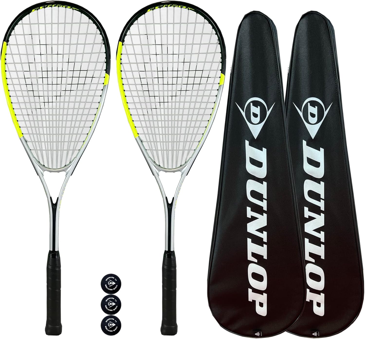 Dunlop Hyper Lite Pro Squash Racket Twin Pack, inc Full Protective Covers & 3 Squash Balls