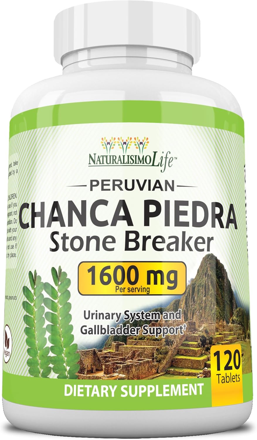 Chanca Piedra 1600 mg - 120 Tablets Kidney Stone Crusher Gallbladder Support Peruvian Chanca Piedra