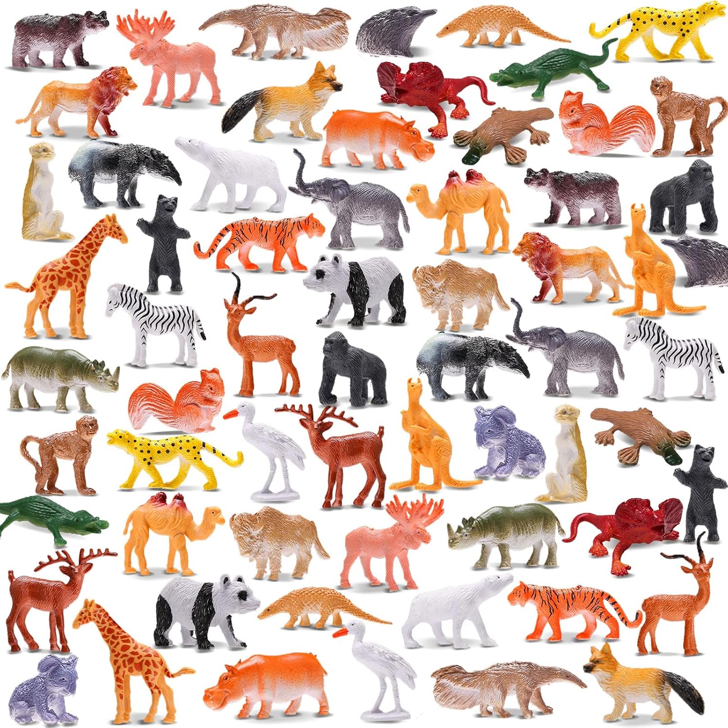 Animal Toy, 64 Pack Mini Wild Jungle Realistic Plastic Animals Figure Toys Set, for Kids Boy Girl Party Favors Pinata Goodie Bag Stuffers Easter Egg Fillers Birthday Classroom Rewards Cupcake Toppers