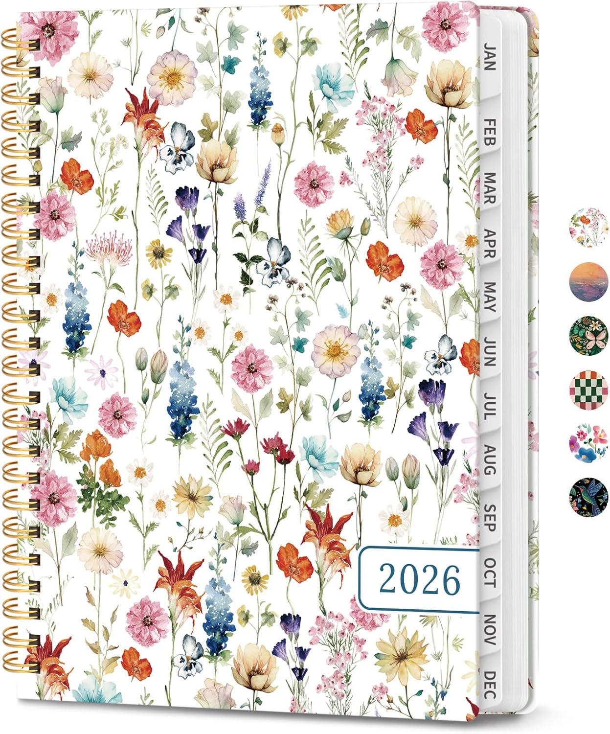 2026 Planner, Weekly and Monthly Calendar Planner for Women, Jan 2026 - Dec 2026, Hardcover Planning Agenda book with Tabs, Spiral Bound, Inner Pocket, Perfect for School Office Supplies, 6.3" x 8.5" - Wildflowers
