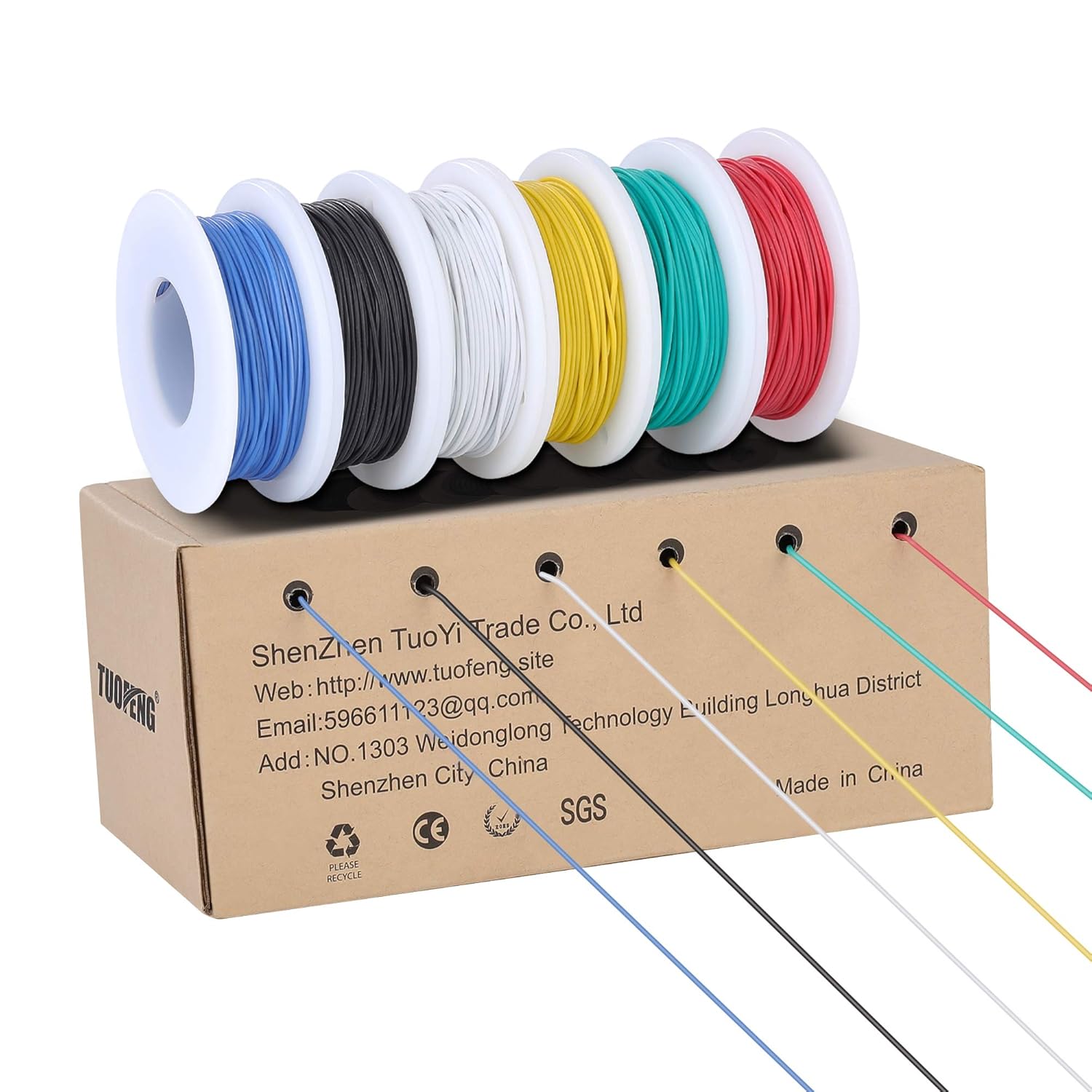TUOFENG 30 AWG Electrical Wire Kit, Colored Wire Kit 0.05mm² Flexible Silicone Wires (6 Different Colored 18 Meter spools) 60V Stranded Wires