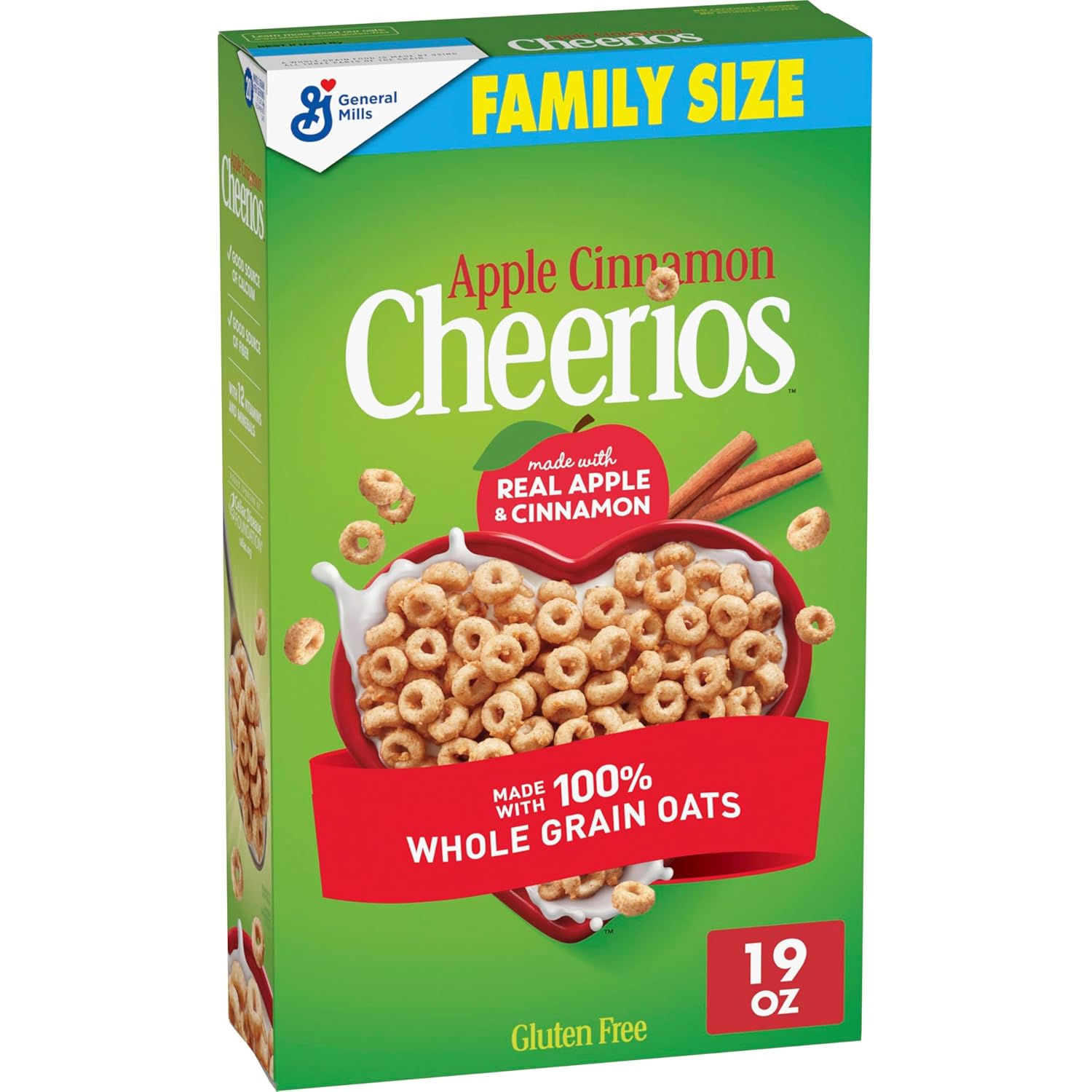 Apple Cinnamon Cheerios, Heart Healthy Gluten Free Breakfast Cereal, Made with Whole Grain Oats, Family Size, 19 oz
