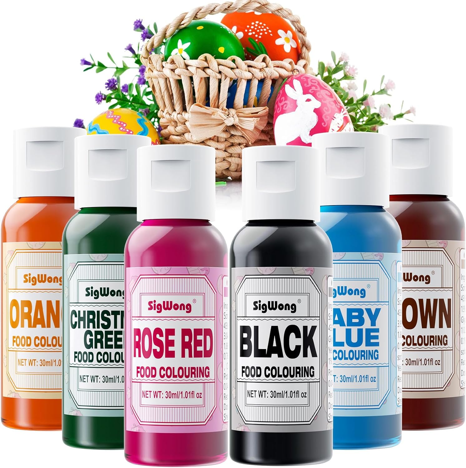 Food Colouring Set - 6x30ml Food Grade Liquid Food Colouring, Edible Icing Colours for Dessert Decoration, Cake Decorating, Baking, Easter Eggs, Holiday Biscuits