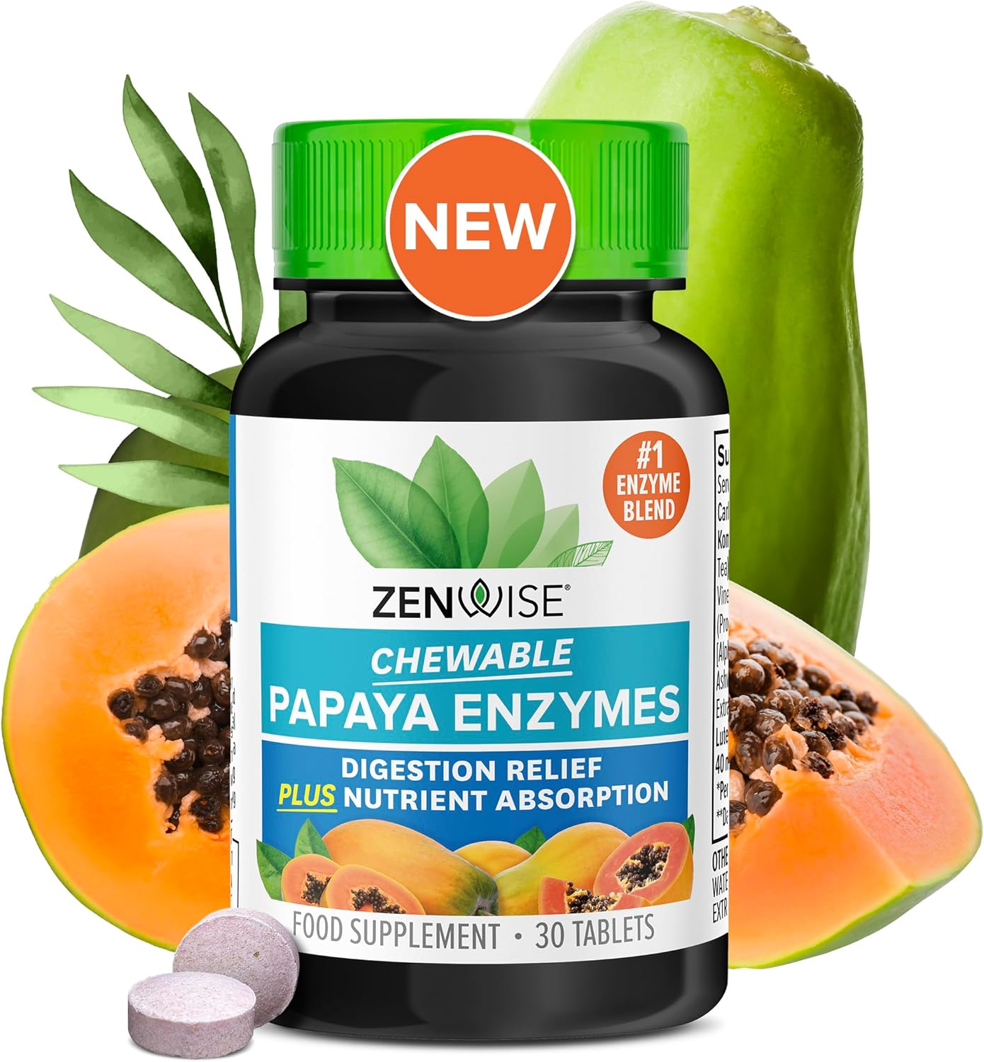 Zenwise Health Digestive Enzyme Supplements Chewable - 10 Digestive Enzymes for Gut Health Support with Lactase, Bromelain, Lipase - Gentle & Fast Acting Chewables - 30 Count