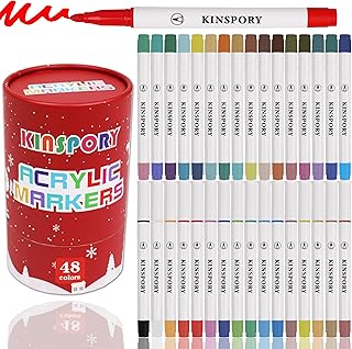 KINSPORY Washable Drawing Markers, 48 Colors Acrylic Pens, Coloring Paint Pens, DIY Art Crafts Making Kit, Creative Christmas Gift Stocking Stuffer for Kids - Red