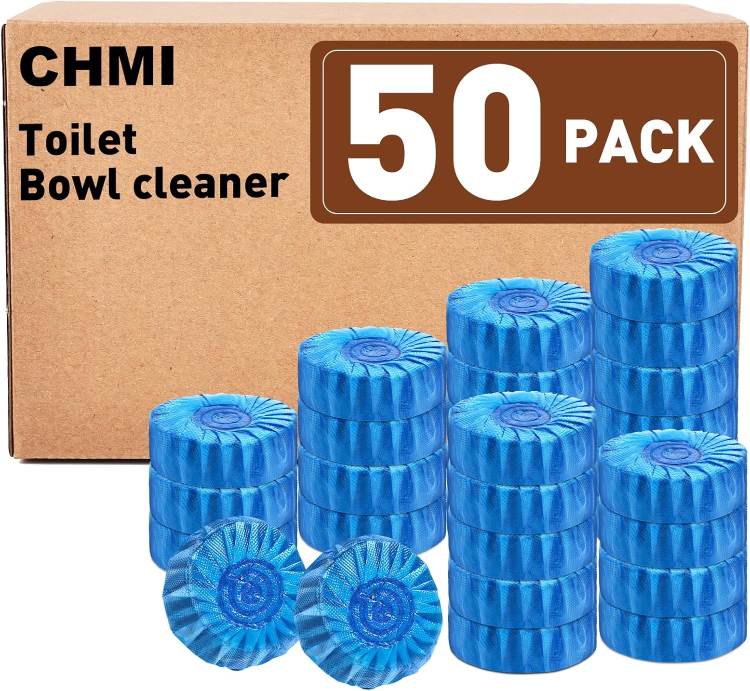 CHMI 50 Pack Toilet Bowl Cleaner Tablets, Long-lasting Bathroom Toilet Tank Cleaner.(Blue)