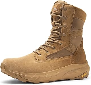 NORTIV 8 Men's Breathable Tactical Military Work Boots Side Zipper Leather Lightweight Hiking Motorcycle Combat Boots 8 Inches Recon