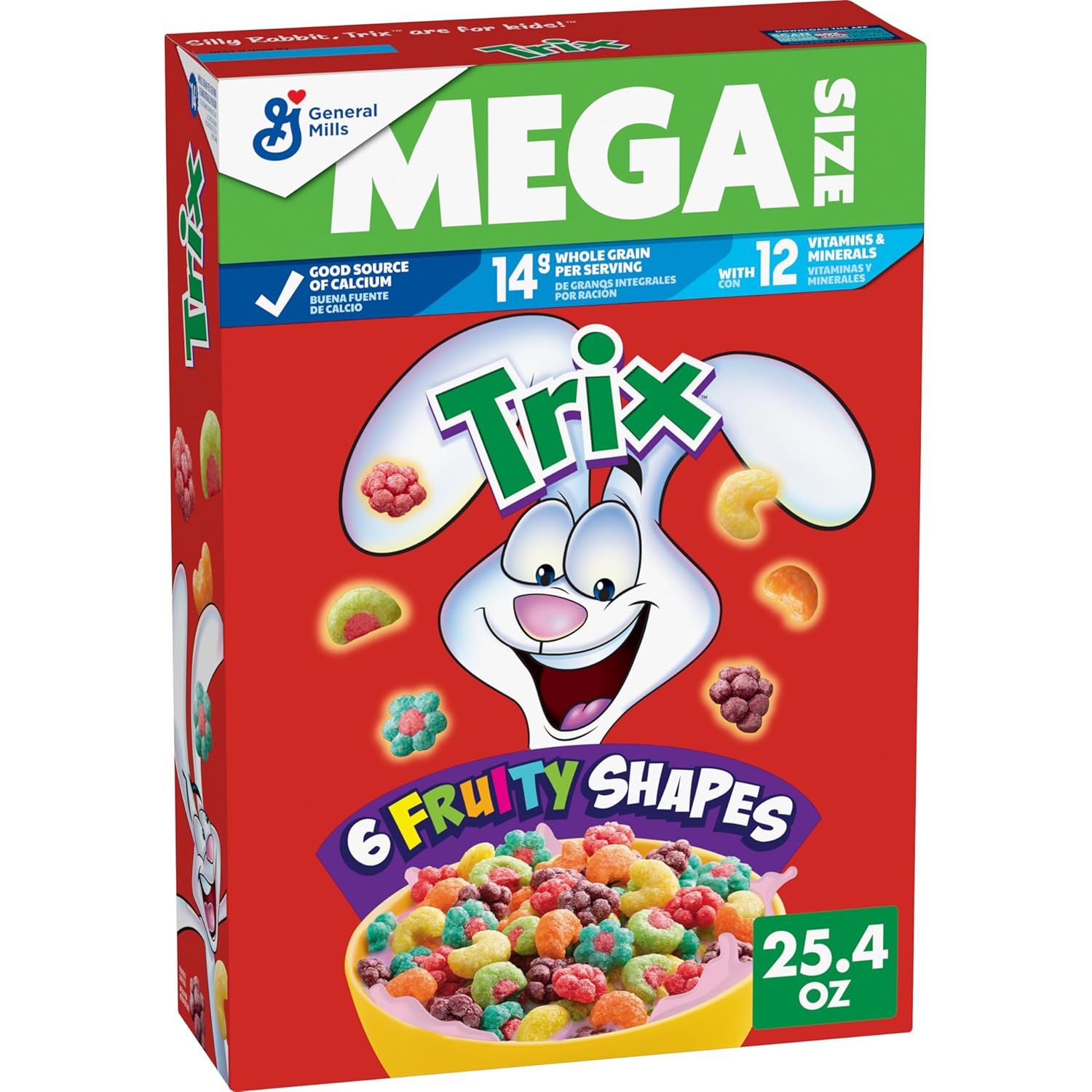 Trix Fruity Breakfast Cereal, 6 Fruity Shapes, Whole Grain, Mega Size, 25.4 OZ