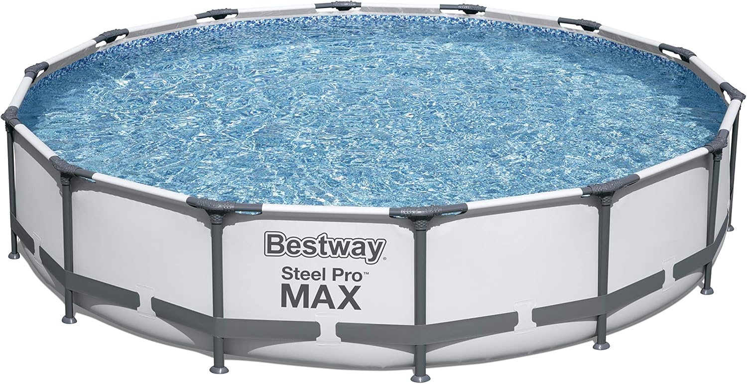Bestway Steel Pro Max Round Frame Swimming Pool with Filter Pump, Grey, 14ft