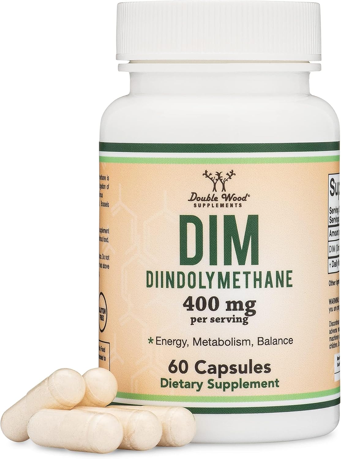 DIM Supplement for Women and Men (Diindolylmethane Estrogen Blocking Supplement, Hormonal Acne Treatment, Hormone Balance for Women) 400mg Servings, 200mg Per Capsule, 60 Capsules by Double Wood