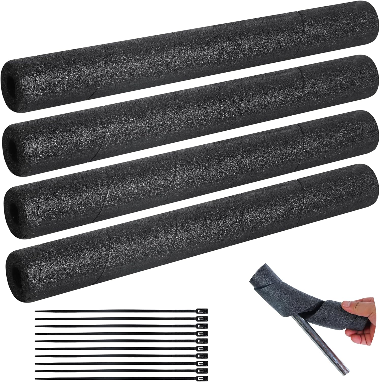 4 Pack Pipe Insulation Foam Tube, 15.74 Inch Black Pool Noodles Foam Snake Pipe Wrap Protection Multi-Purpose Soft Foams Tubing for Winter Water Pipes and Outdoor Indoor Swimming Pool Handle