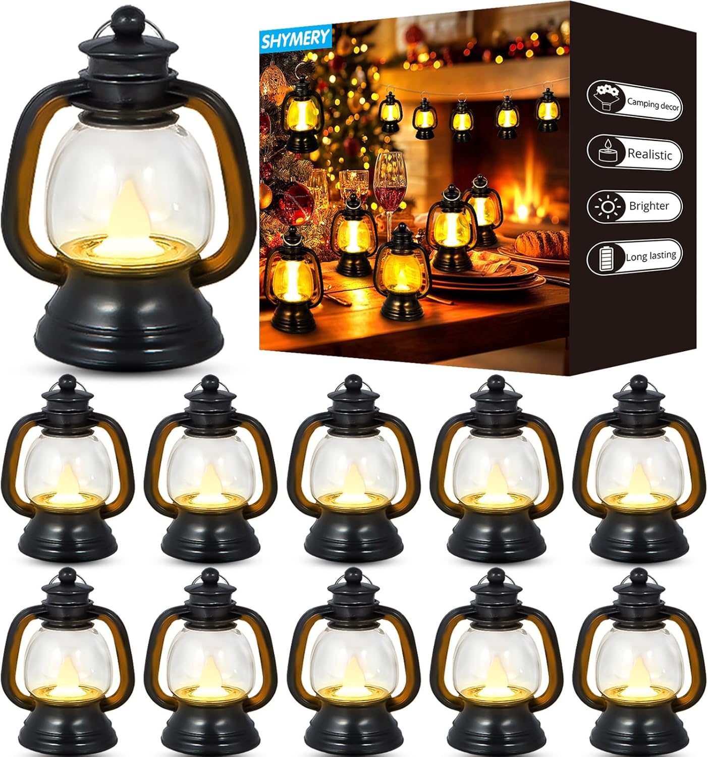 SHYMERY Mini Lantern, Western Party Decorations, 12 Pcs Western Themed Table Centerpieces, Cowboy Lantern Favors, Camping Decor Hanging Lamp for Halloween Christmas Wedding,4 Inch(Black)
