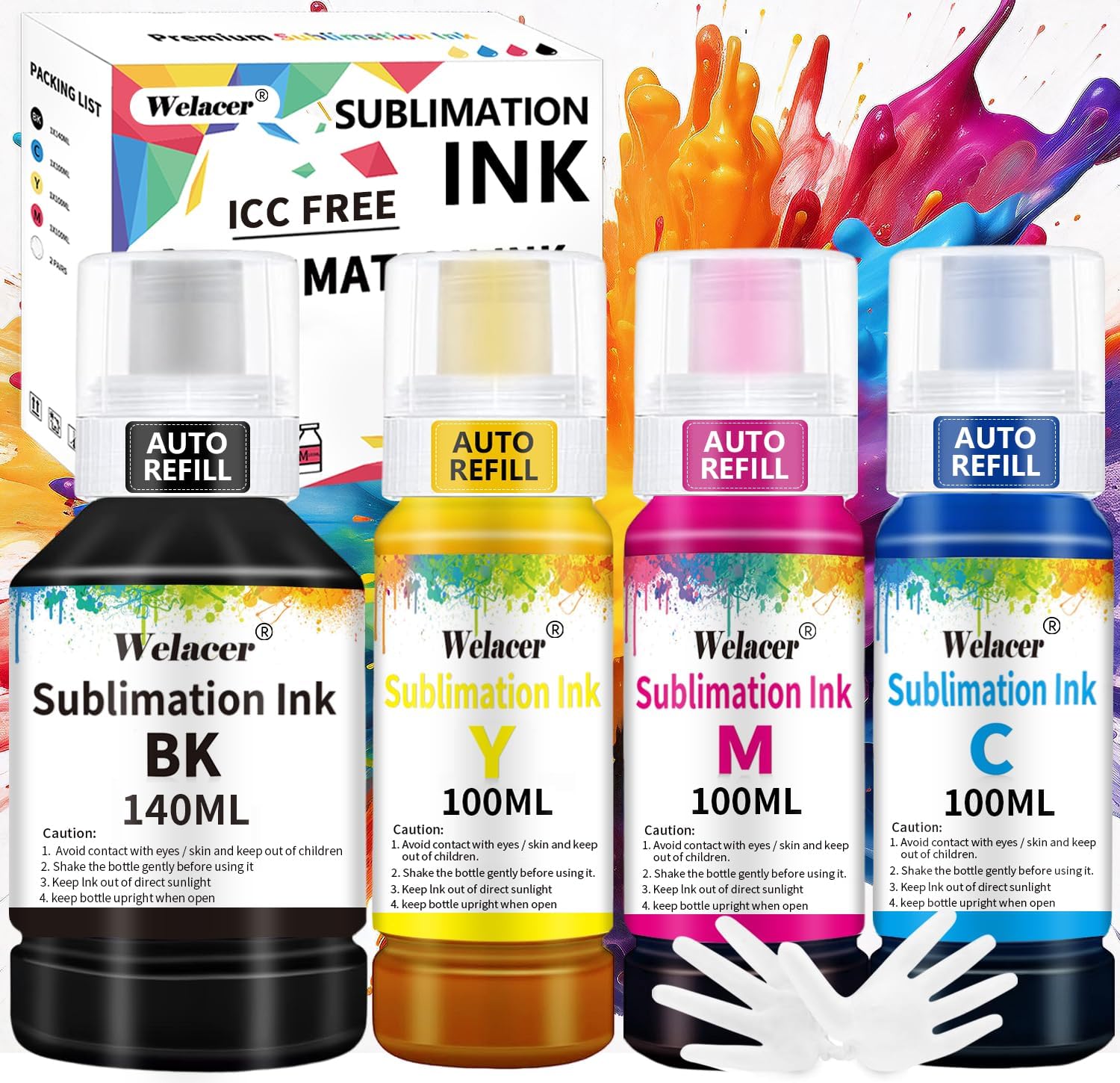 Sublimation Ink 440ML Auto Refill for ET-2800 ET-15000 ET-2803 ET4800 ET2400 ET8550 ET-2850 ET-4950 WF7710 WF-7820 etc.Inkjet Printers Heat Press Transfer on Mugs、Cloth、Phone Cases etc.