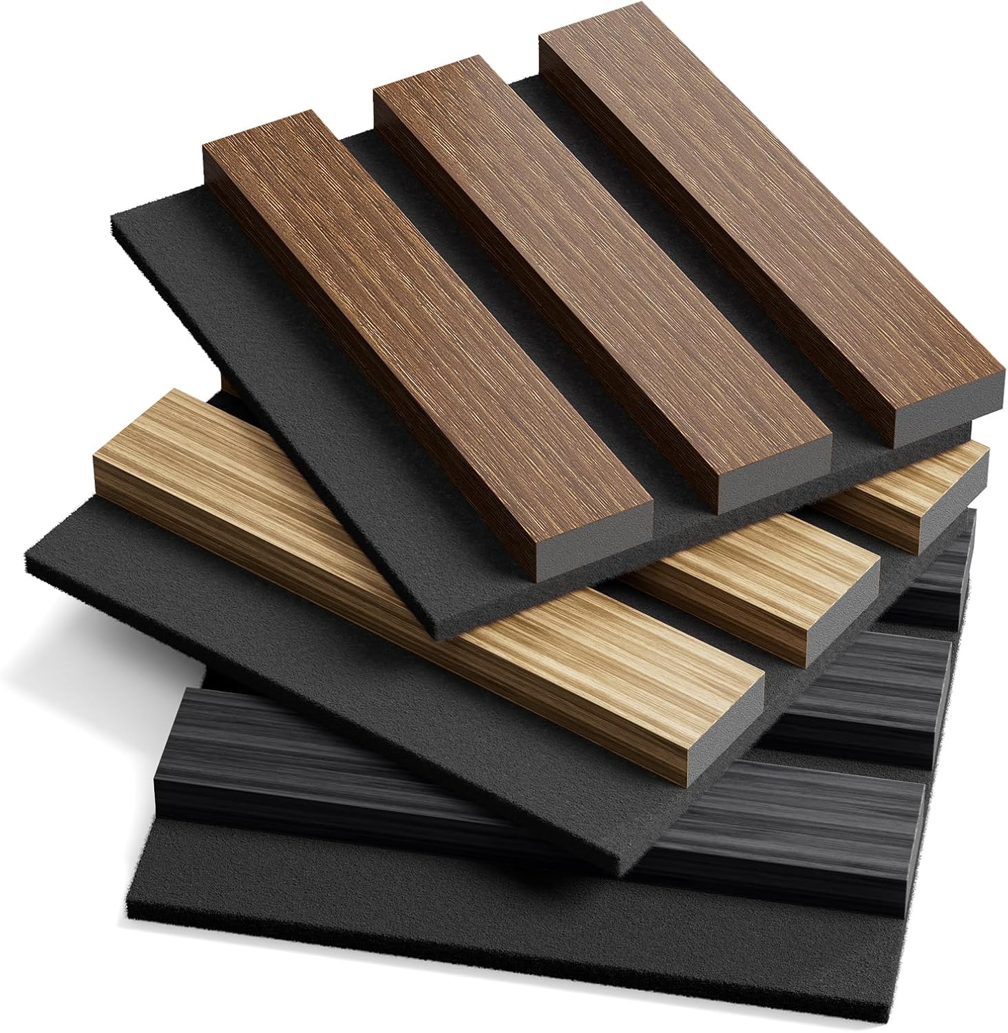 INMOZATA Wood Slat Acoustic Panels Color Samples Pack of 3 - Premium Wood Panels for Wall Decor - Interior Sound Proofing and 3D Wall Panels