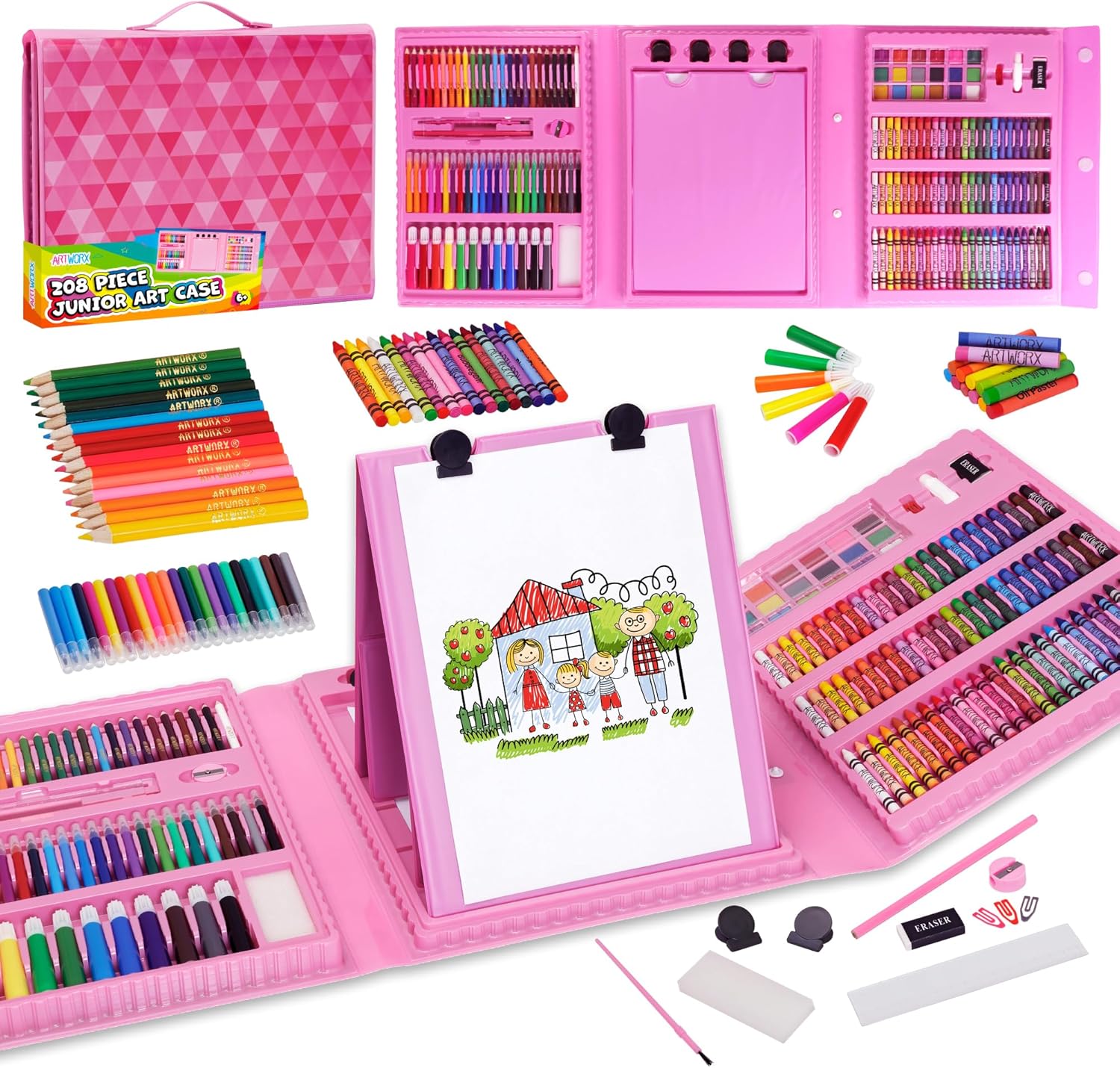 Artworx 208 Piece Painting and Colouring Set - Kids Art Set With Case & Easel - Drawing Set for Kids - Gift for Girls & Boys - Arts & Crafts Supplies for Juniors Age 6-12