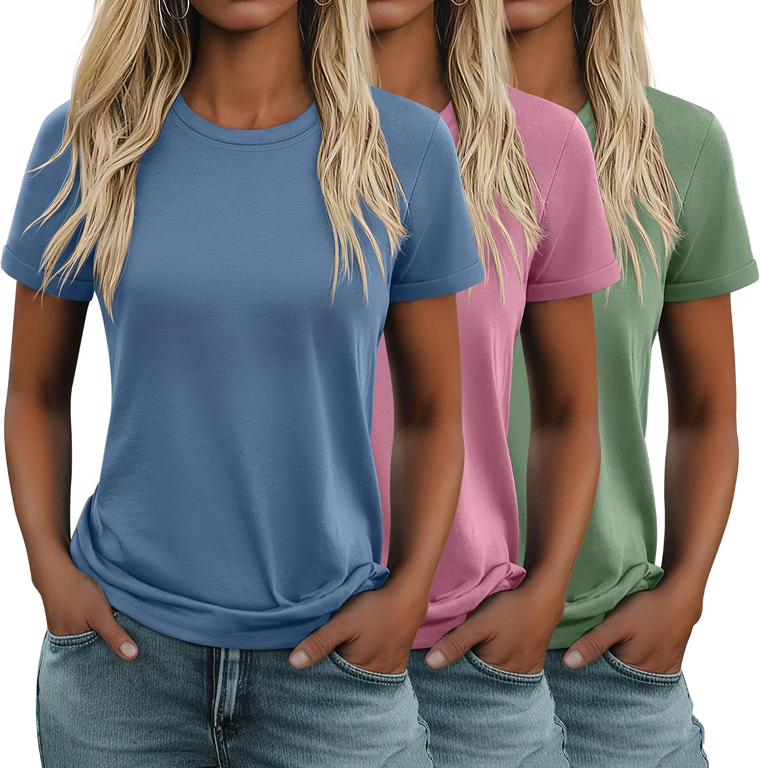 Geyoga 3 Pack Women's Cotton T Shirts Casual Short Sleeve Tunic Tops Crewneck Summer Loose Fit Plain Basic Tee