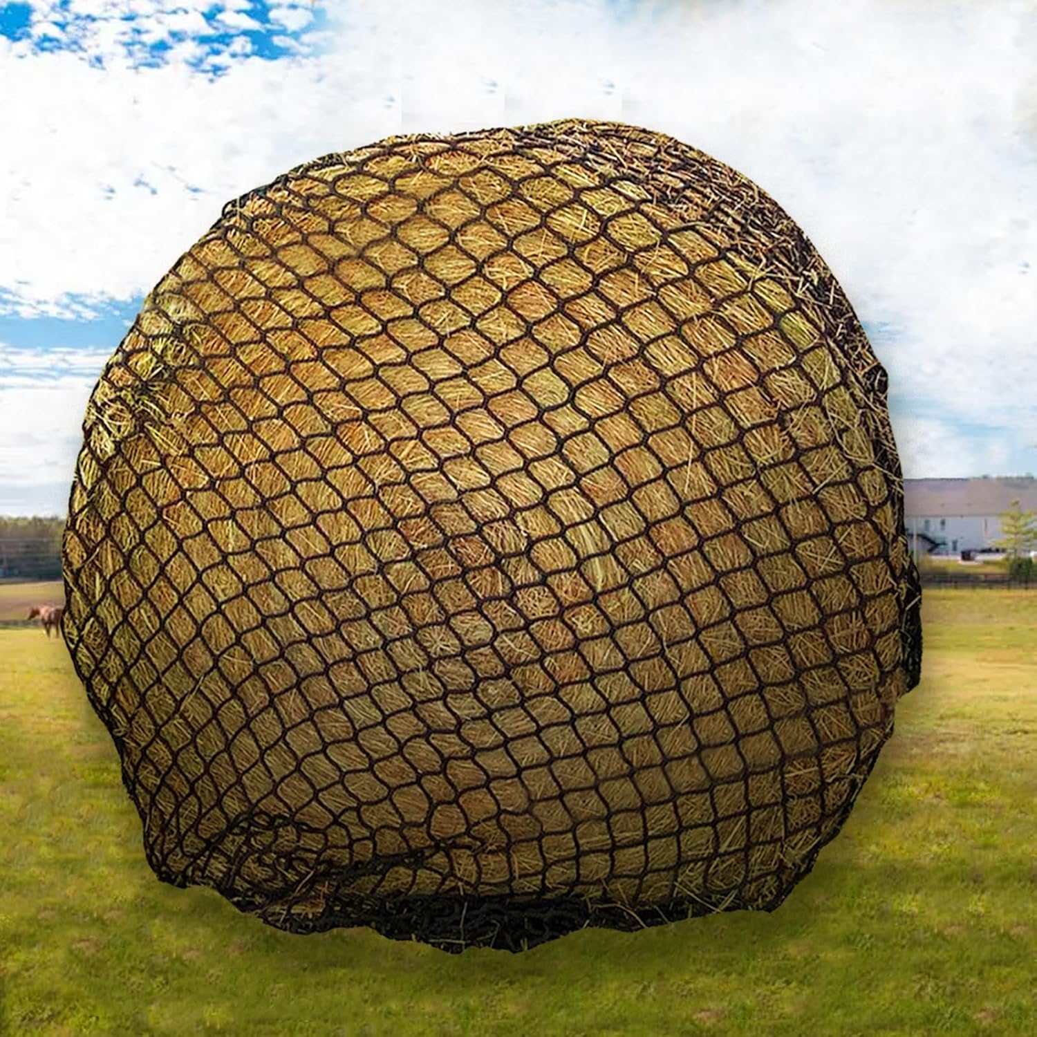BlissKiss (4x5 Feet Round Bale Hay Net, Slow-Feeding Solution for Horses, Cattle, and Alpacas, Reduces Waste and Improves Digestion
