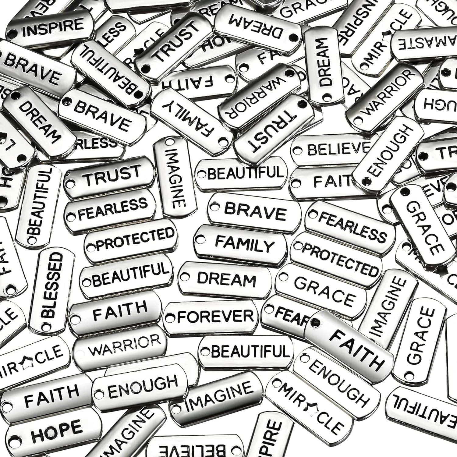 Hicarer 80 Pcs Word Charms Pendants Engraved Motivational Charms Pendants Jewelry Making Accessories for DIY Necklaces, Bracelets, Key Chains (Silver)