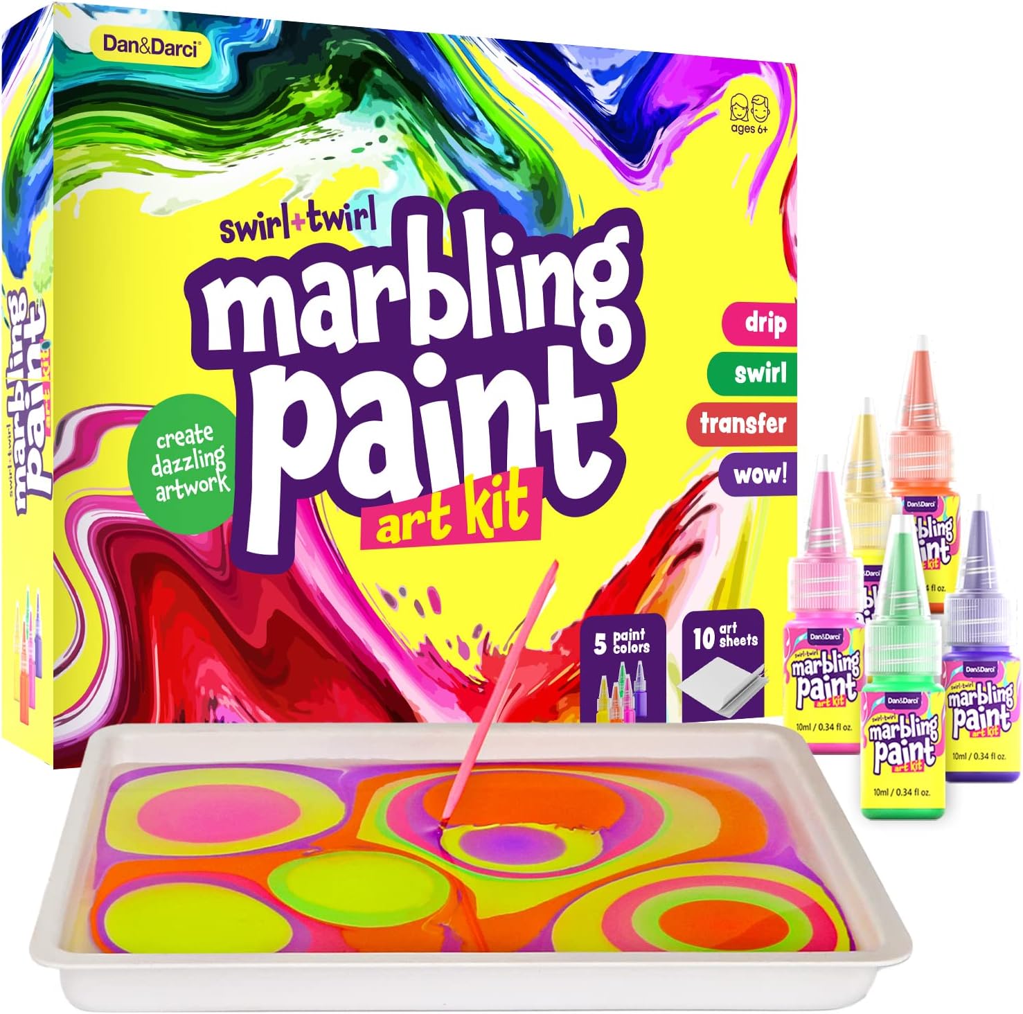 Dan&Darci Marbling Paint Art Kit for Kids - Arts & Crafts Gifts for Girls & Boys Ages 6-12 Years Old - Craft Kits Set - Gift Ideas Activities Toys Age 6 7 8 9 10 Year Olds - Marble Painting Sets
