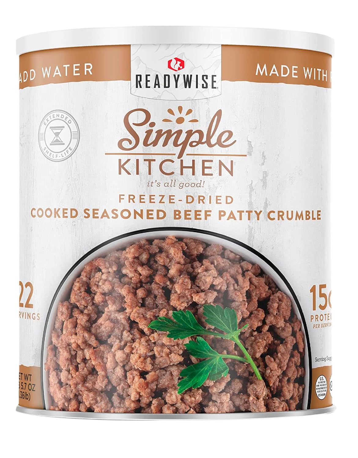 ReadyWise Simple Kitchen Seasoned Ground Beef Crumbles, 22 Servings – Freeze-Dried Meat for Emergency Food Supply, Long-Term Storage, Camping, Survival, MRE, and Disaster Preparedness, #10 Can