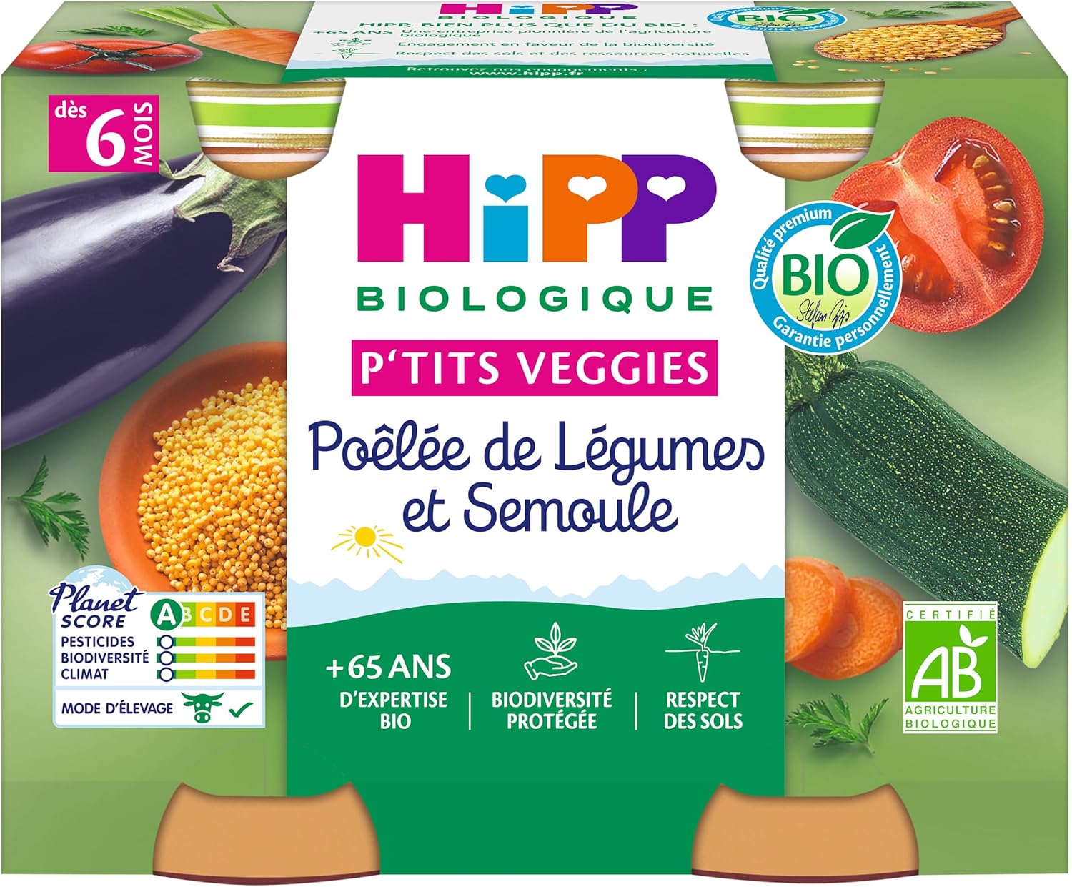 HiPP P'tits Veggies Fried Vegetables and Semolina from 6 Months Organic 2 Jars