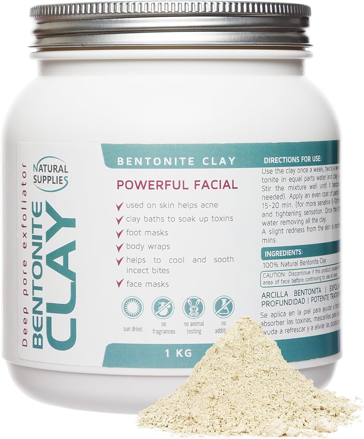 Bentonite Clay 1kg Aztec Indian Healing Clay Deep Pore Cleansing 100% Pure Bentonite Clay | Deep Skin Pore Cleansing, Detoxifying and Revitalization. (1 Kg)