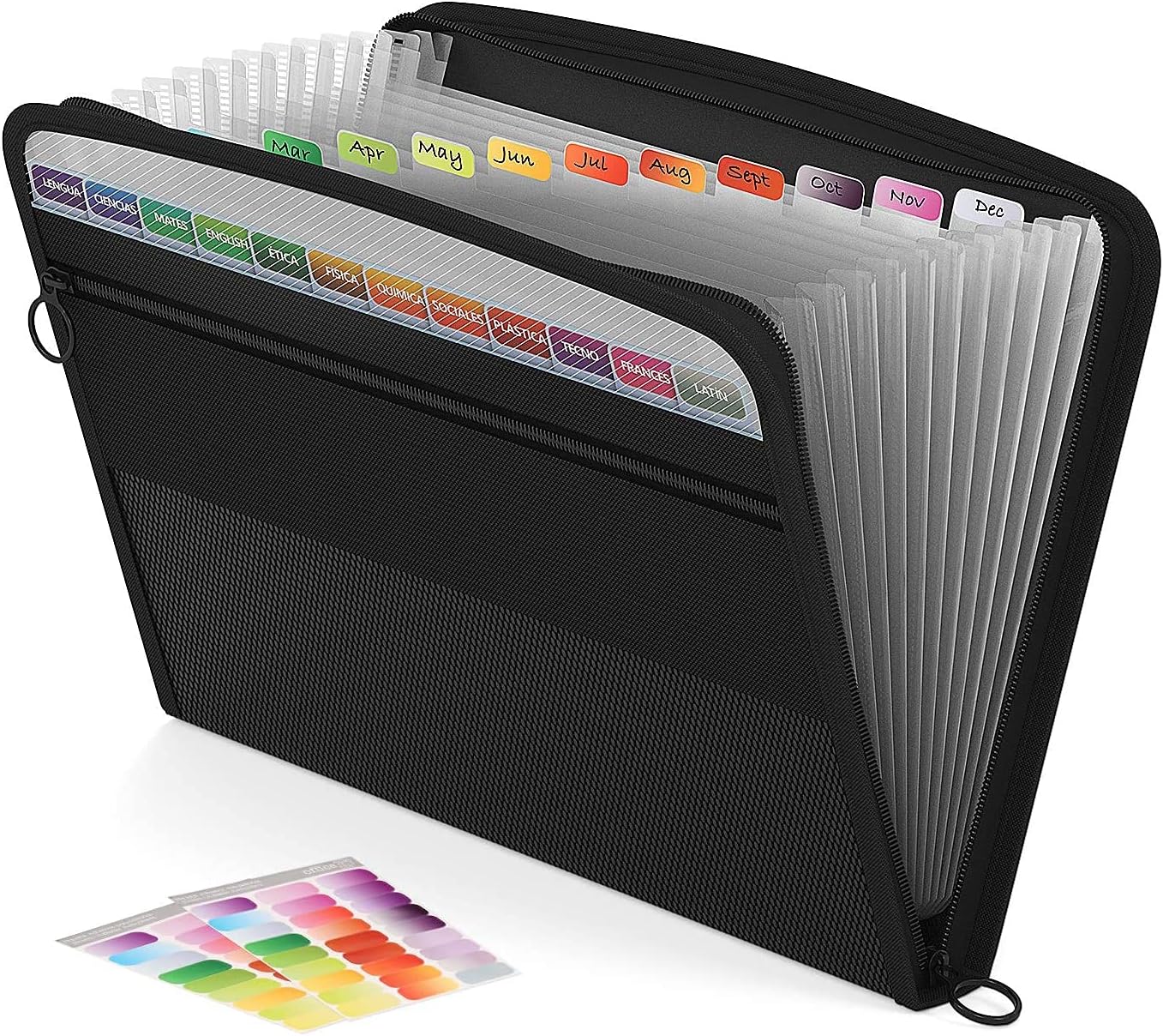 ABC life Expanding File Organiser 13 Pockets, A4 Accordion File Folder Document Organiser Expanding File Folder with Zipper Closure, Expandable Folder Organiser Box File Wallet, Black