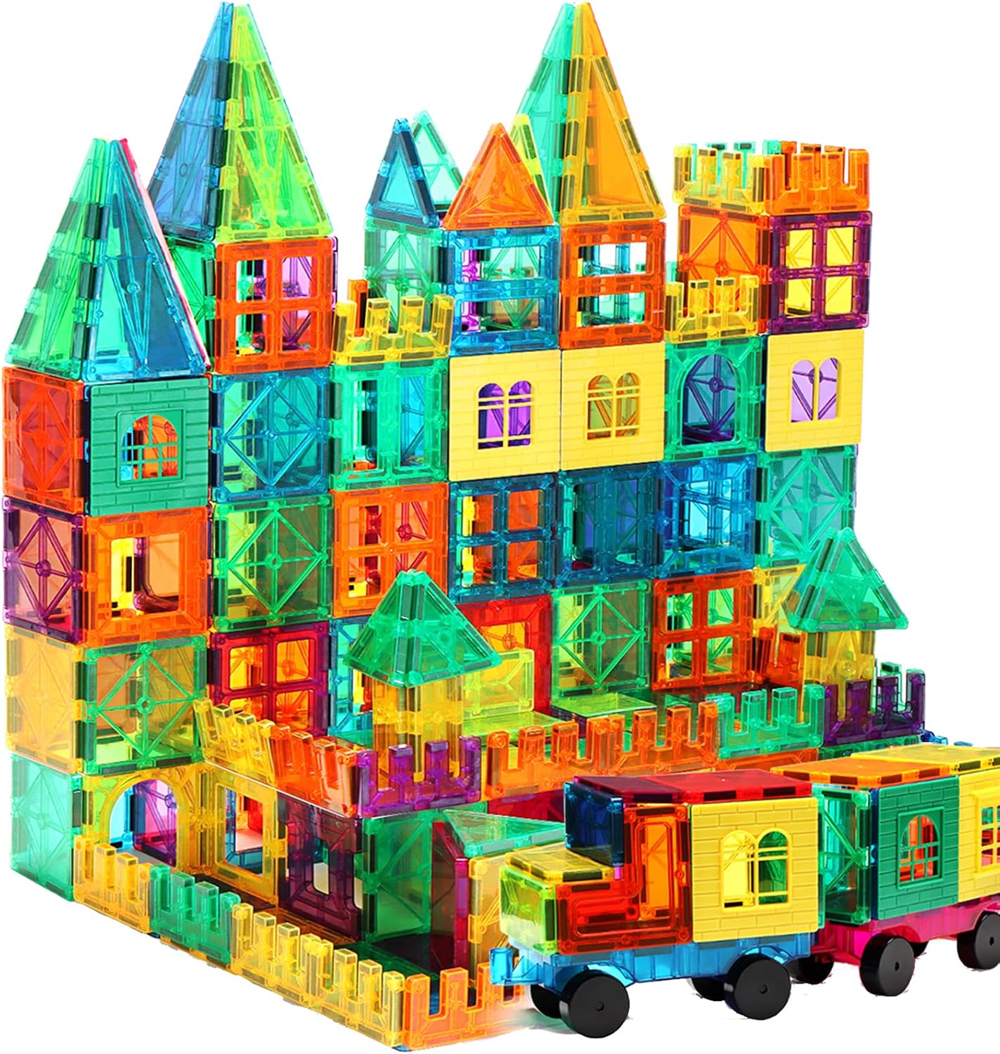 FNJO Magnetic Tiles, 100PCS Building Blocks, Magnets Building Set, STEM Construction Stacking Toy Gift for Kids 3+ Boys and Girls Preschool Kindergarten Toy