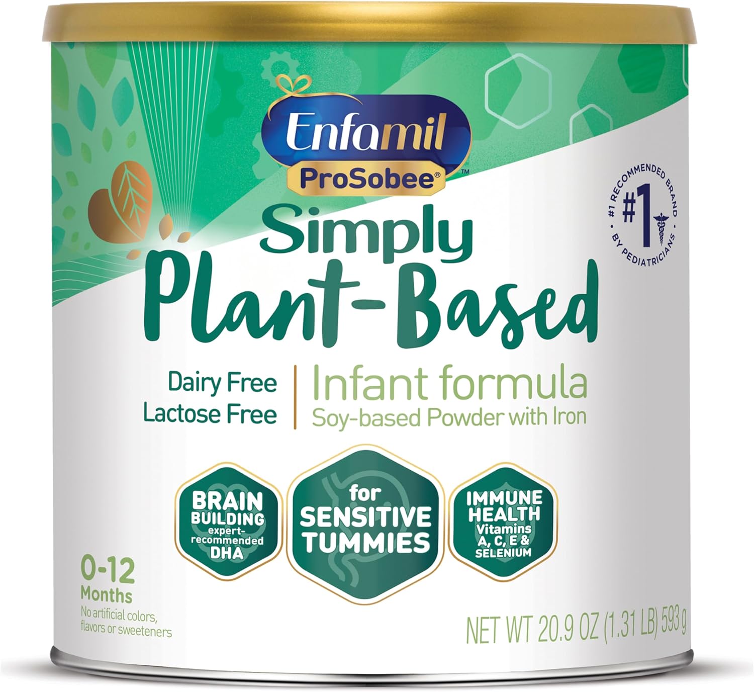 Enfamil Prosobee Plant based Baby Formula, for Sensitive Tummies, Soy-based Plant Sourced Protein, Vitamins for Immune Support, Lactose-free, Milk free, Gluten free, 20.9 Oz Can