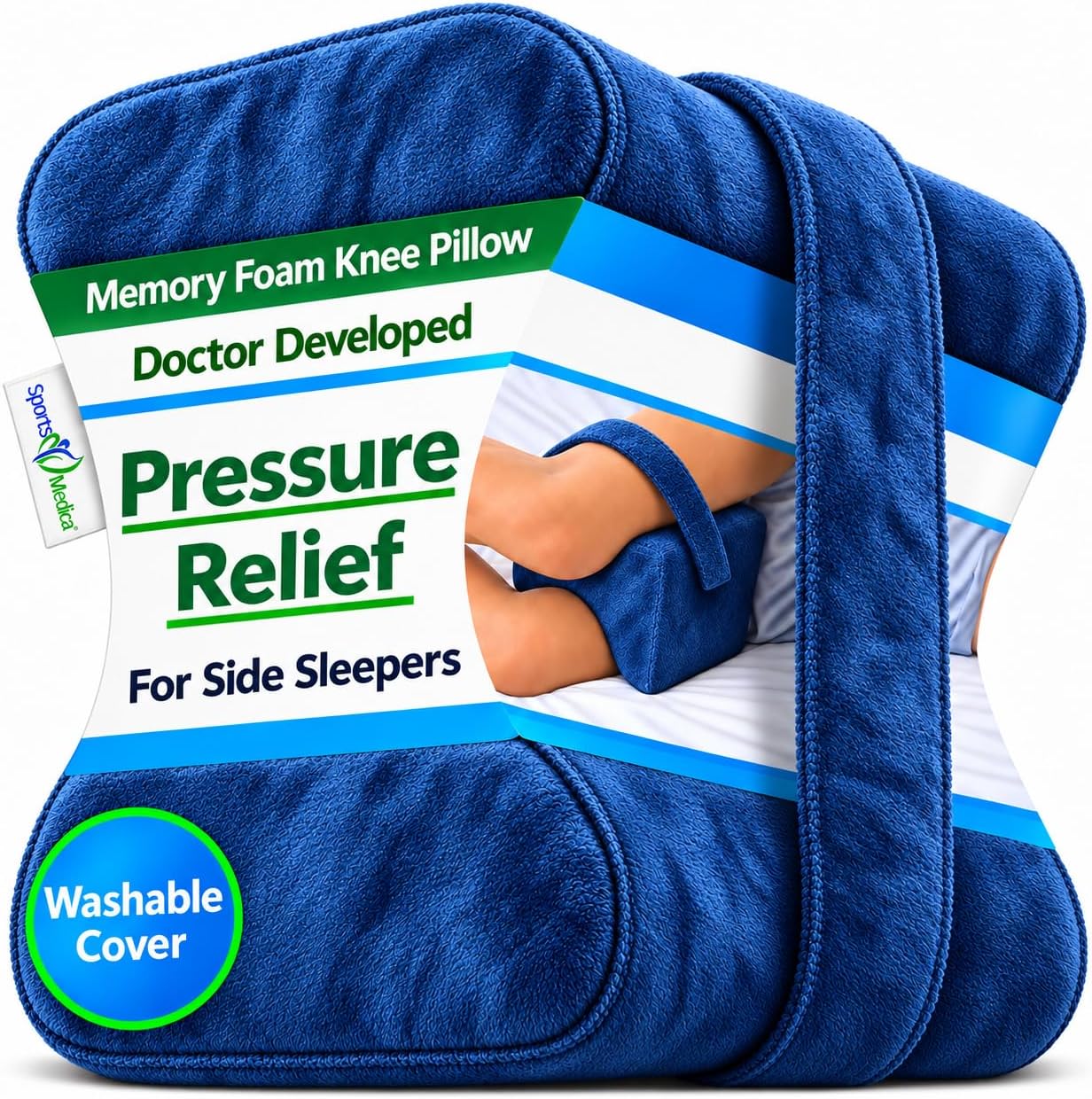 Sports Medica Knee Pillow For Side Sleepers, Premium Memory Foam Leg Pillow