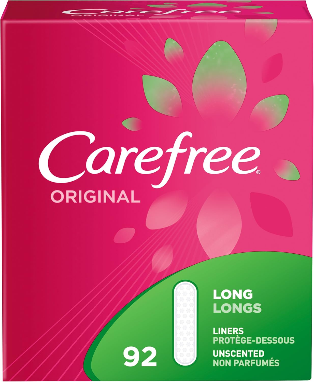 Carefree Original Thin Panty Liners, Daily Protection, Long, 92 Count (Pack of 1)