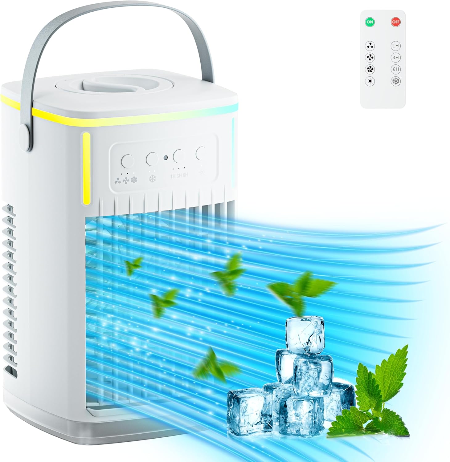 Portable Air Conditioners Fan,1500ML Evaporative Air Cooler Dual nozzle Mini Air Conditioner with Remote, 3 Wind Speed & 7 LED Light, Mobile personal Cooling fan for Room/Office-white