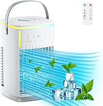 Portable Air Conditioners Fan,1500ML Evaporative Air Cooler Dual nozzle Mini Air Conditioner with Remote, 3 Wind Speed & 7 LED Light, Mobile personal Cooling fan for Room/Office-white