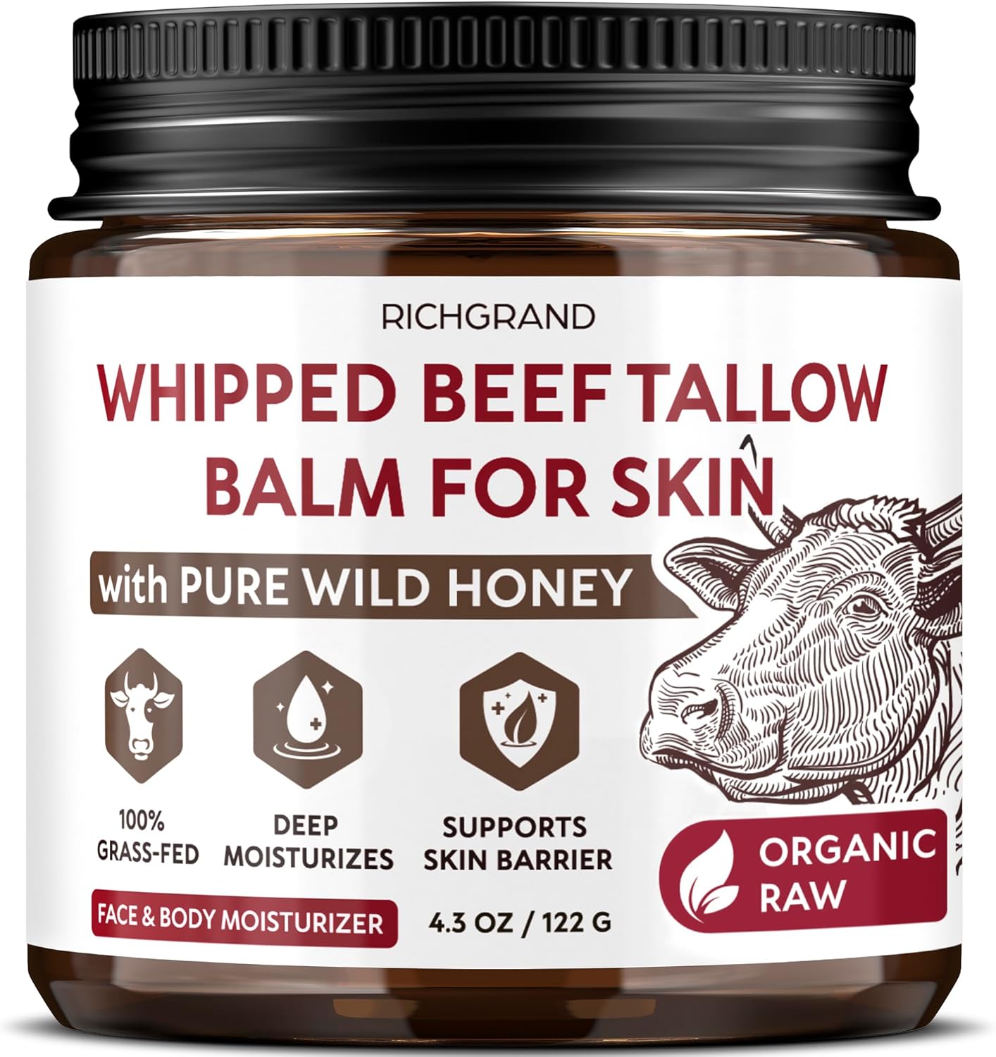 RICHGRAND Beef for Skin: Moisturizing Milkshake for Animals with Willow with Wild Honey and Beeswax, Natural Care for Face and Body, Deep Moisturising