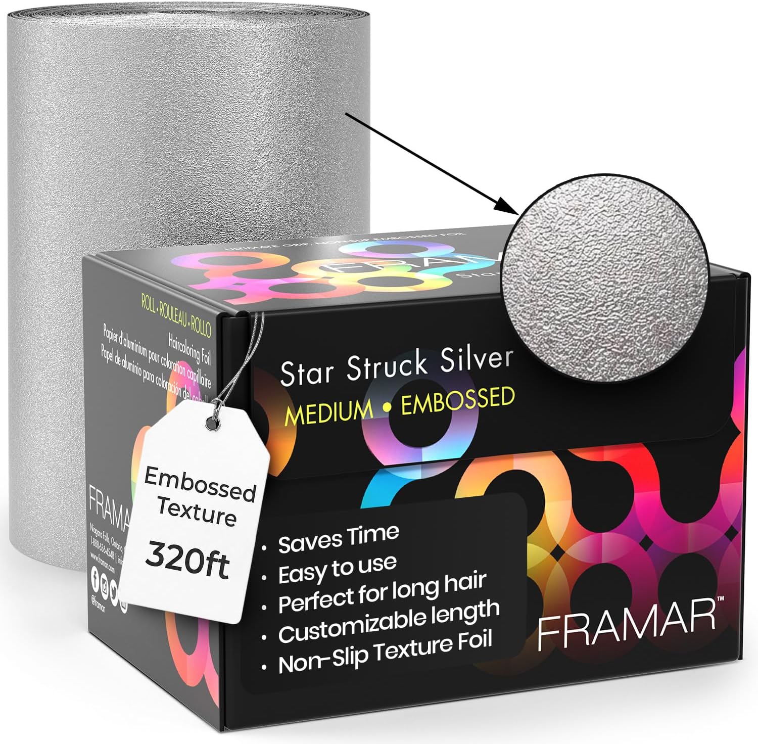 FRAMAR Silver Embossed Roll Hair Foil for Highlighting, Foils - 320ft