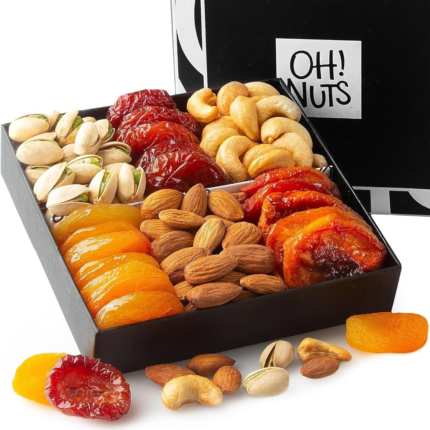 Oh! Nuts Dried Fruits and Nuts Gift Basket - Premium, Healthy Assortment of Nuts & Dried Fruits, Grown and Traditionally Crafted in the USA, Sealed Fresh in Individual Packs (Black box)