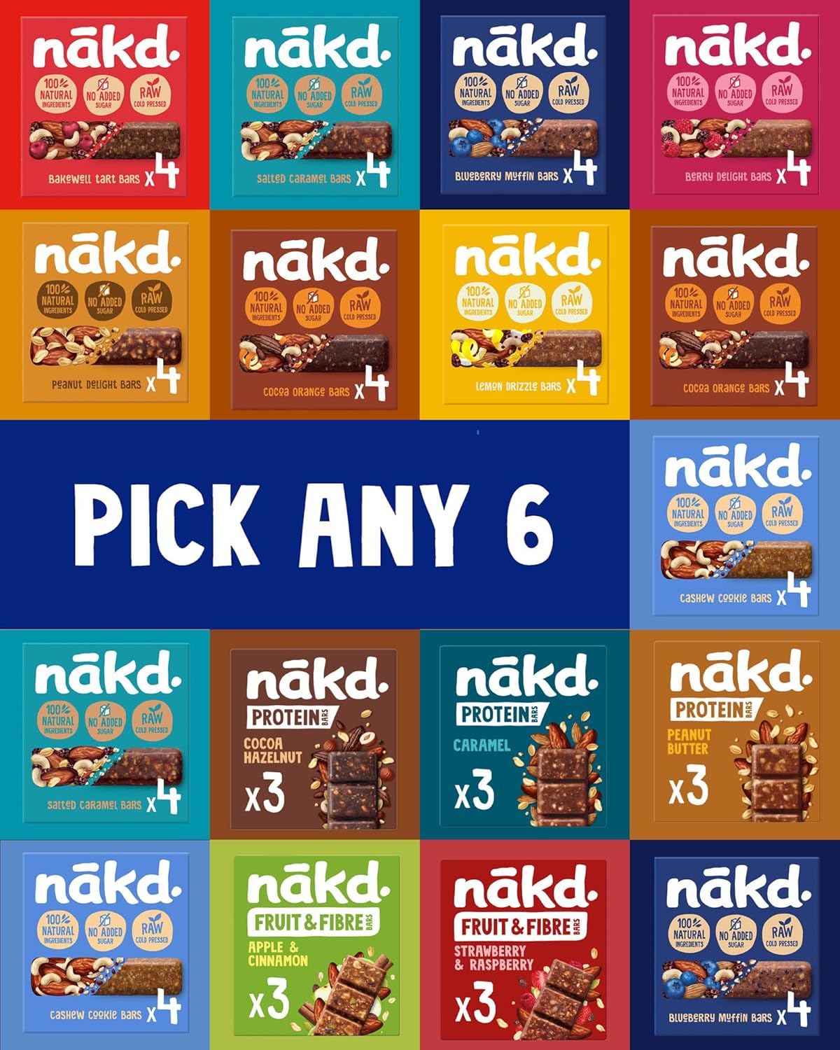 Nakd Bars Multipack Pick Any 6 (35-45g) - Including Protein Bars. Vegan, Gluten Free Snacks, 1 of 5 A day. Wheat Free, No Added Sugar